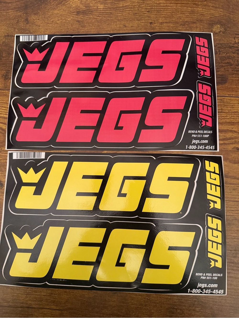 JEGS Racing Decals Pink Yellow Logo Sticker Sheets Bend & Peel Set of 2